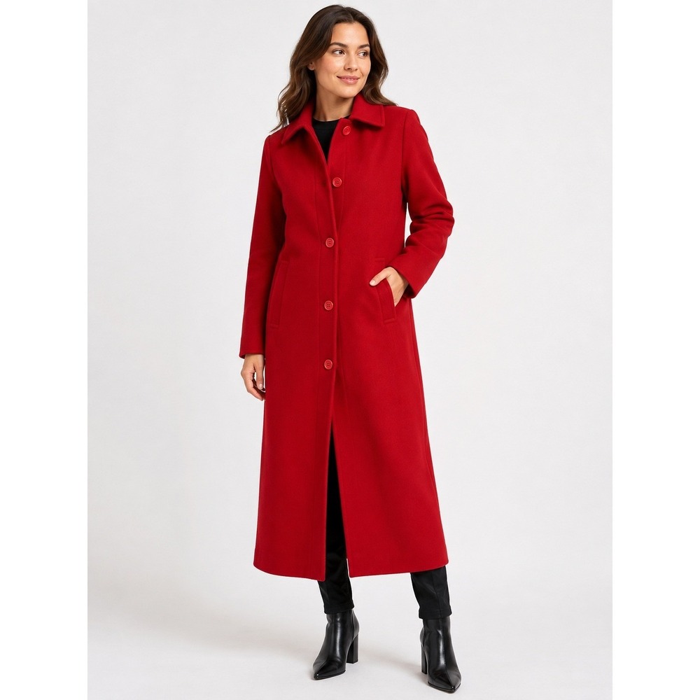 Vtg J. Tiktiner Coat Womens L Red Wool Single Breasted Long France